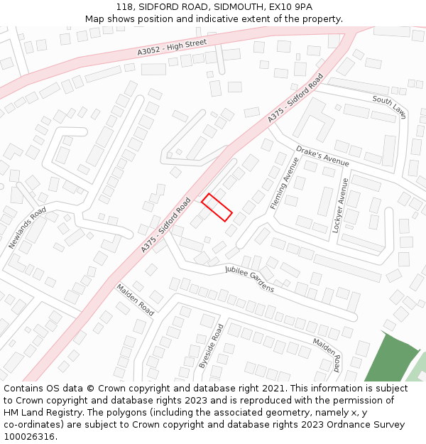 118, SIDFORD ROAD, SIDMOUTH, EX10 9PA: Location map and indicative extent of plot