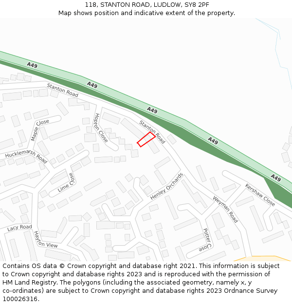 118, STANTON ROAD, LUDLOW, SY8 2PF: Location map and indicative extent of plot