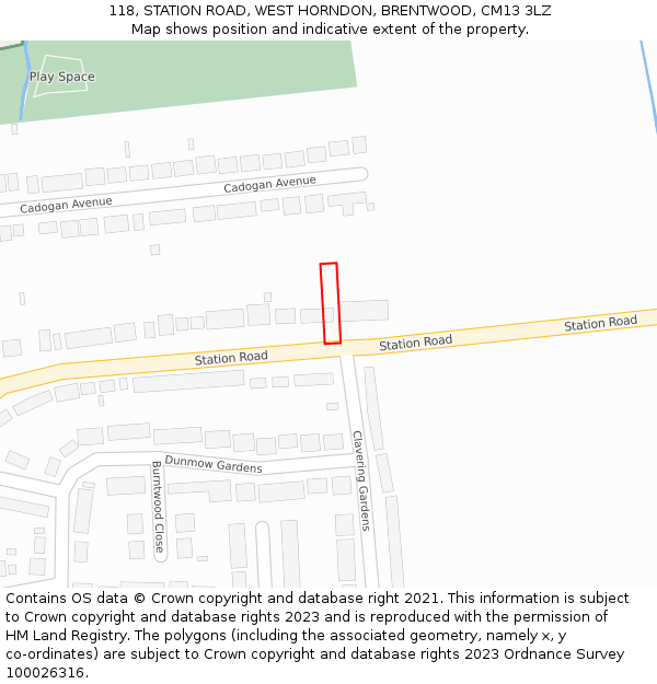 118, STATION ROAD, WEST HORNDON, BRENTWOOD, CM13 3LZ: Location map and indicative extent of plot