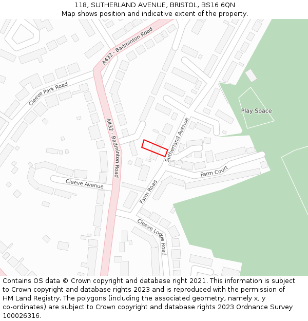 118, SUTHERLAND AVENUE, BRISTOL, BS16 6QN: Location map and indicative extent of plot
