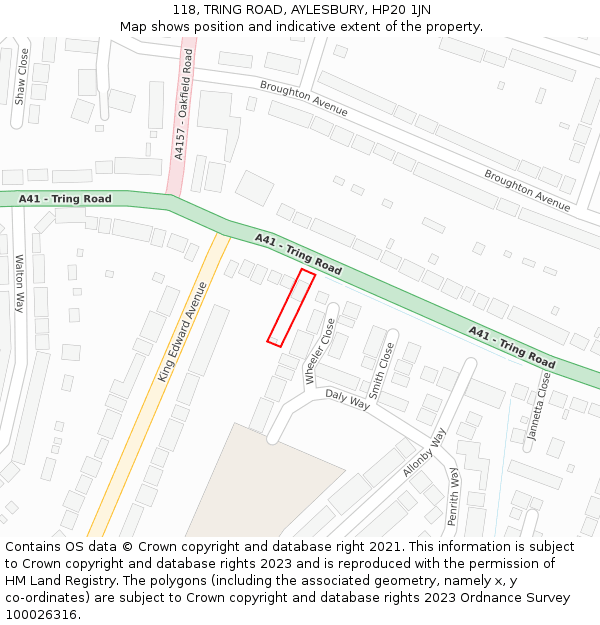 118, TRING ROAD, AYLESBURY, HP20 1JN: Location map and indicative extent of plot