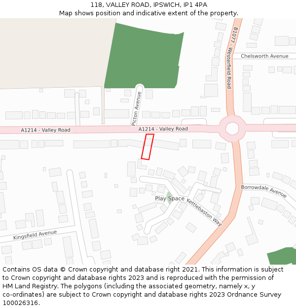 118, VALLEY ROAD, IPSWICH, IP1 4PA: Location map and indicative extent of plot