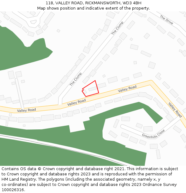 118, VALLEY ROAD, RICKMANSWORTH, WD3 4BH: Location map and indicative extent of plot