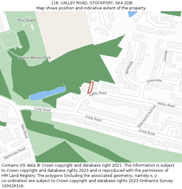 118, VALLEY ROAD, STOCKPORT, SK4 2DB: Location map and indicative extent of plot