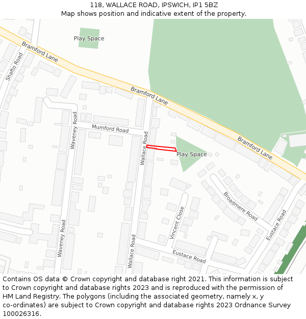118, WALLACE ROAD, IPSWICH, IP1 5BZ: Location map and indicative extent of plot
