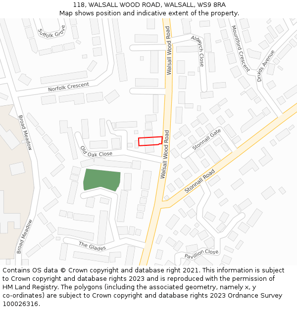 118, WALSALL WOOD ROAD, WALSALL, WS9 8RA: Location map and indicative extent of plot