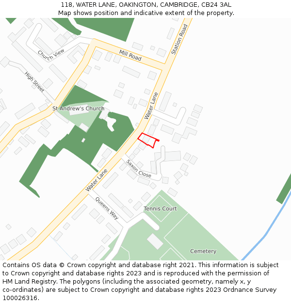 118, WATER LANE, OAKINGTON, CAMBRIDGE, CB24 3AL: Location map and indicative extent of plot