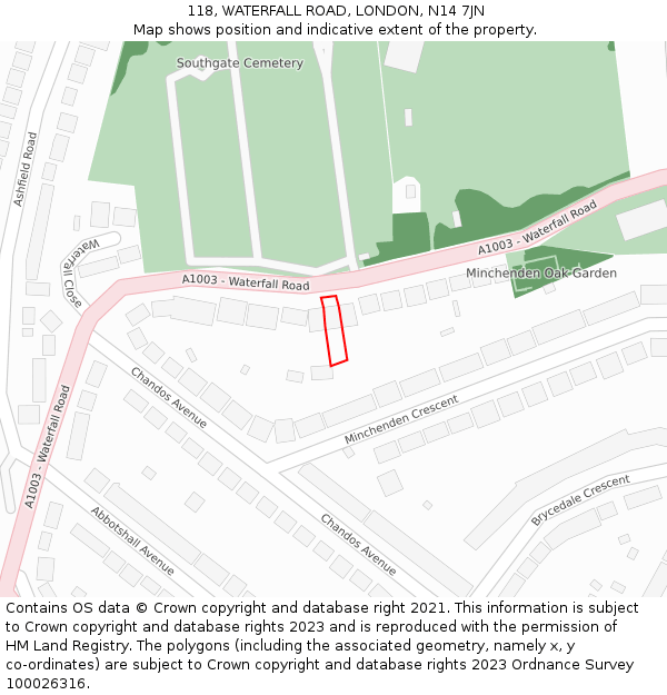118, WATERFALL ROAD, LONDON, N14 7JN: Location map and indicative extent of plot