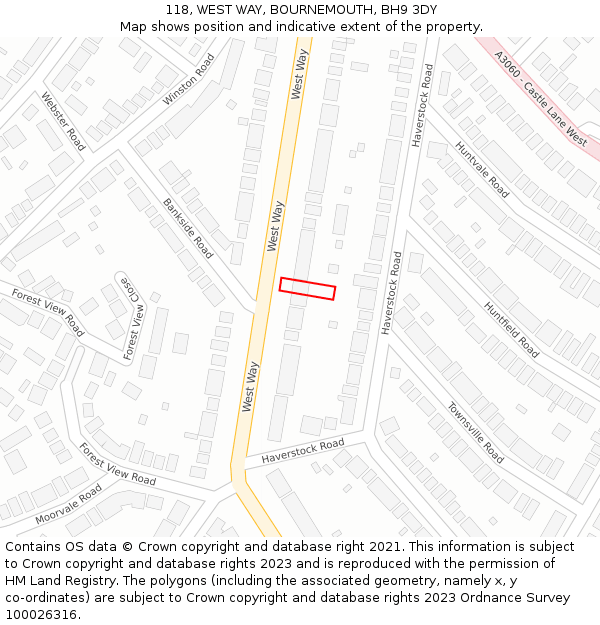 118, WEST WAY, BOURNEMOUTH, BH9 3DY: Location map and indicative extent of plot