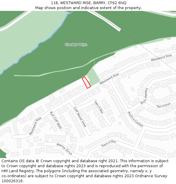 118, WESTWARD RISE, BARRY, CF62 6NQ: Location map and indicative extent of plot