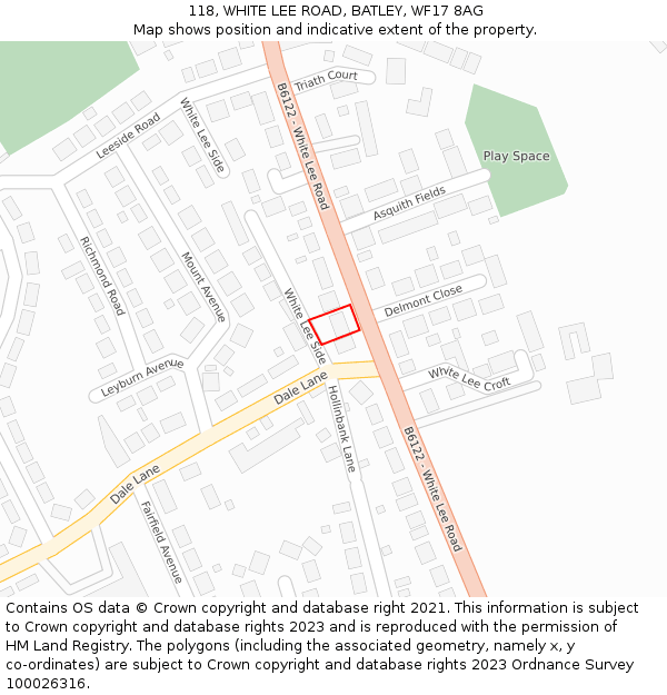 118, WHITE LEE ROAD, BATLEY, WF17 8AG: Location map and indicative extent of plot