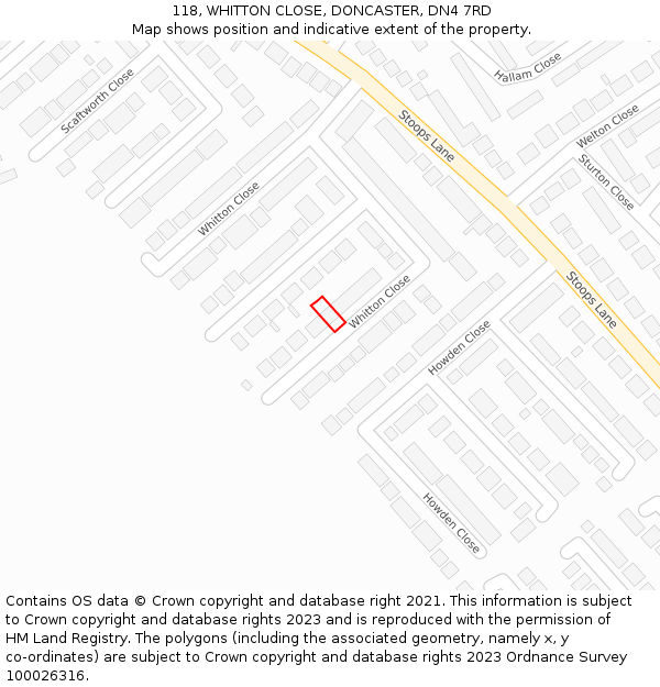 118, WHITTON CLOSE, DONCASTER, DN4 7RD: Location map and indicative extent of plot