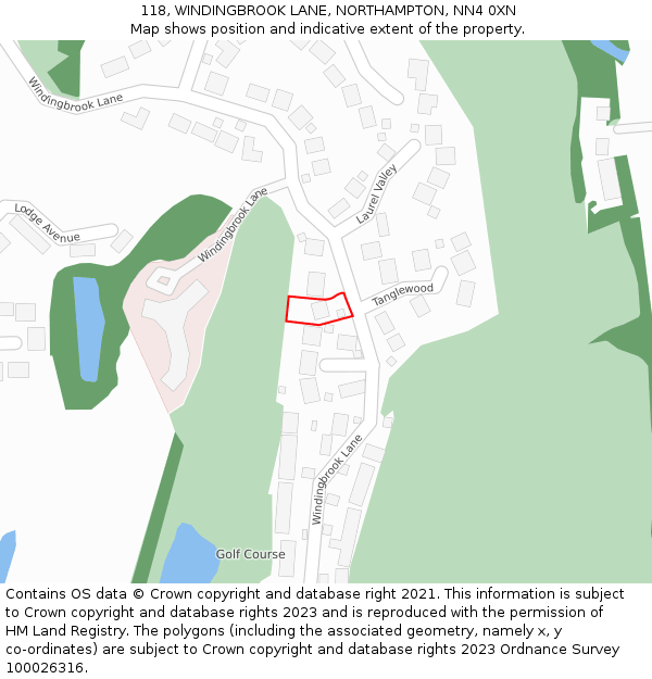 118, WINDINGBROOK LANE, NORTHAMPTON, NN4 0XN: Location map and indicative extent of plot