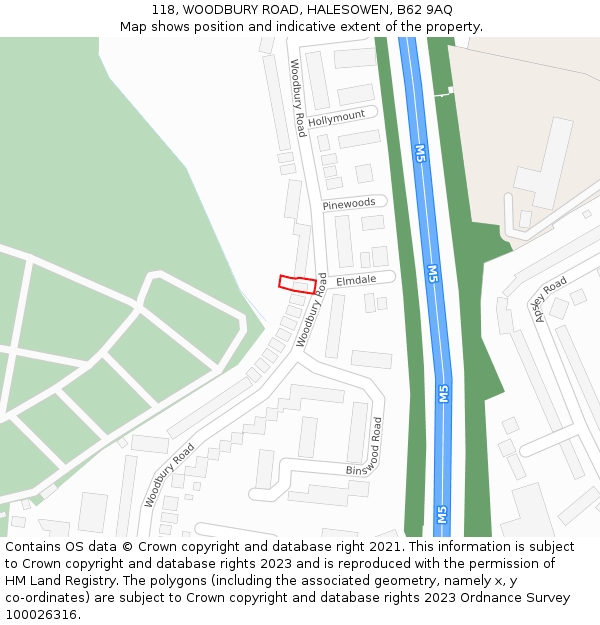118, WOODBURY ROAD, HALESOWEN, B62 9AQ: Location map and indicative extent of plot