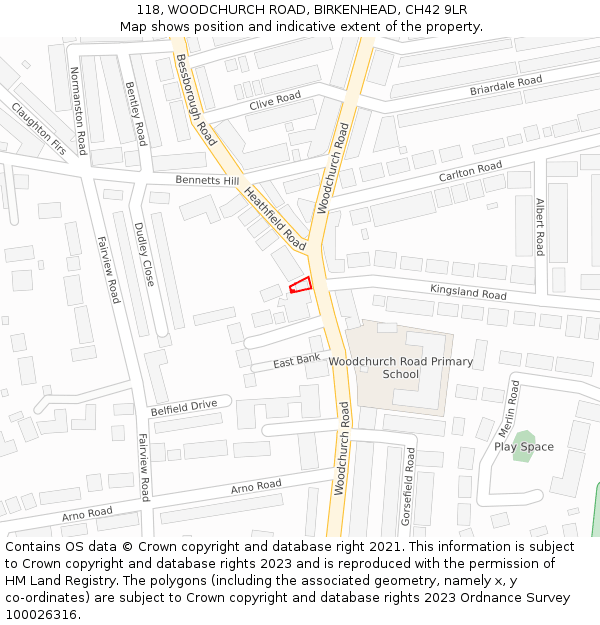 118, WOODCHURCH ROAD, BIRKENHEAD, CH42 9LR: Location map and indicative extent of plot