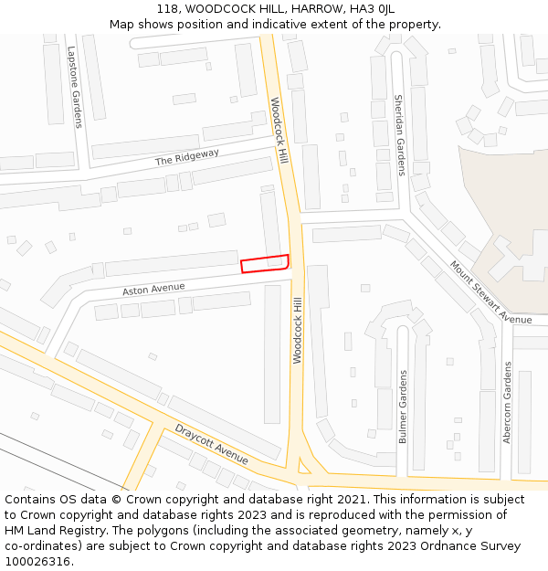 118, WOODCOCK HILL, HARROW, HA3 0JL: Location map and indicative extent of plot