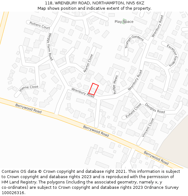 118, WRENBURY ROAD, NORTHAMPTON, NN5 6XZ: Location map and indicative extent of plot