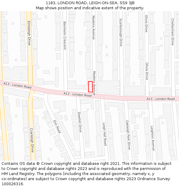 1183, LONDON ROAD, LEIGH-ON-SEA, SS9 3JB: Location map and indicative extent of plot