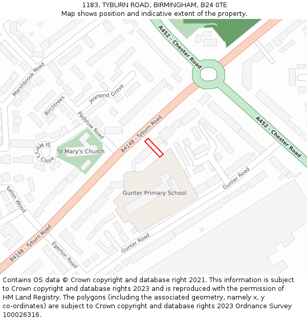 1183, TYBURN ROAD, BIRMINGHAM, B24 0TE: Location map and indicative extent of plot