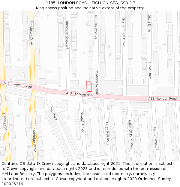 1185, LONDON ROAD, LEIGH-ON-SEA, SS9 3JB: Location map and indicative extent of plot