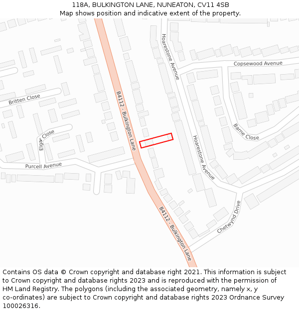 118A, BULKINGTON LANE, NUNEATON, CV11 4SB: Location map and indicative extent of plot