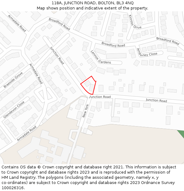 118A, JUNCTION ROAD, BOLTON, BL3 4NQ: Location map and indicative extent of plot