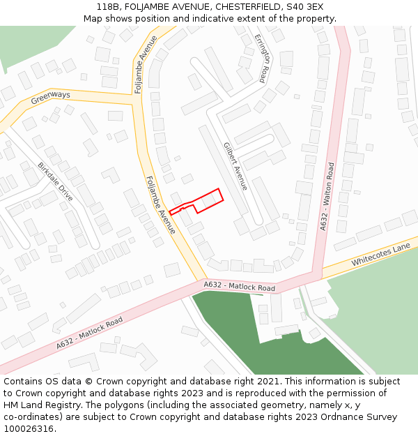 118B, FOLJAMBE AVENUE, CHESTERFIELD, S40 3EX: Location map and indicative extent of plot