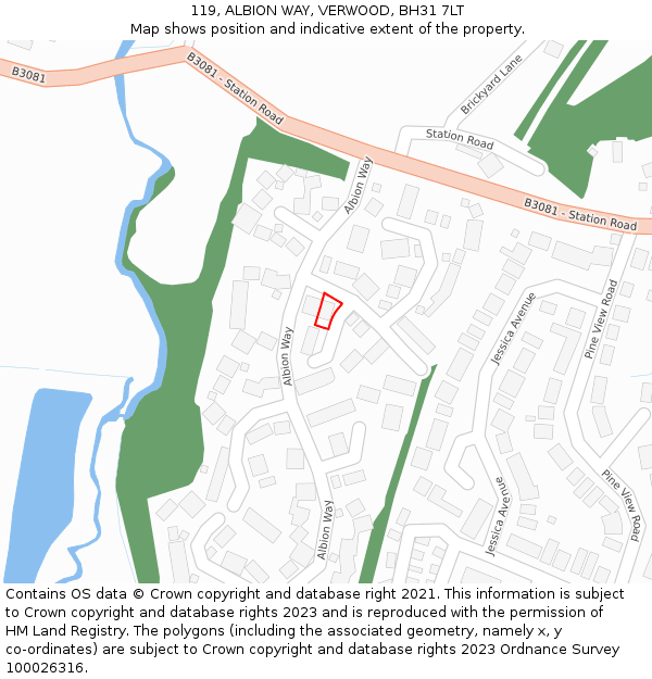 119, ALBION WAY, VERWOOD, BH31 7LT: Location map and indicative extent of plot