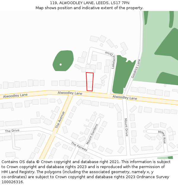 119, ALWOODLEY LANE, LEEDS, LS17 7PN: Location map and indicative extent of plot