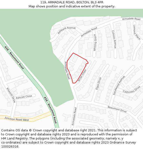 119, ARMADALE ROAD, BOLTON, BL3 4PR: Location map and indicative extent of plot
