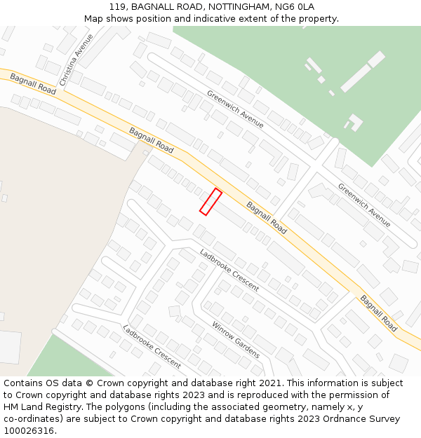 119, BAGNALL ROAD, NOTTINGHAM, NG6 0LA: Location map and indicative extent of plot