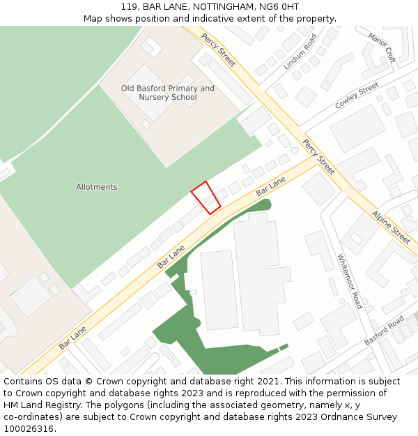 119, BAR LANE, NOTTINGHAM, NG6 0HT: Location map and indicative extent of plot