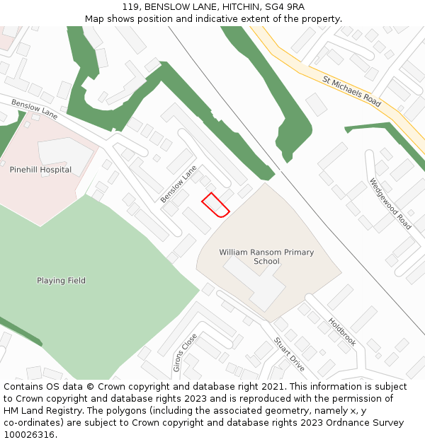 119, BENSLOW LANE, HITCHIN, SG4 9RA: Location map and indicative extent of plot