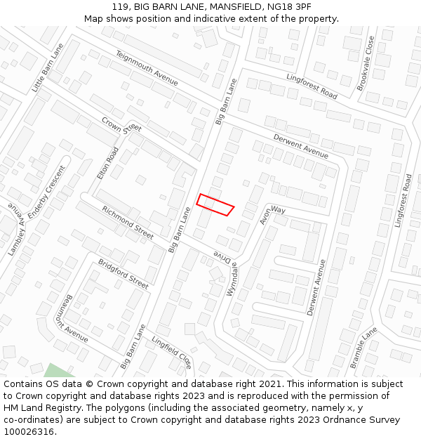 119, BIG BARN LANE, MANSFIELD, NG18 3PF: Location map and indicative extent of plot