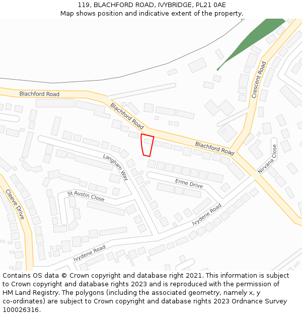 119, BLACHFORD ROAD, IVYBRIDGE, PL21 0AE: Location map and indicative extent of plot