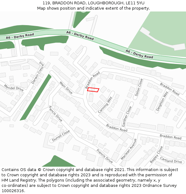119, BRADDON ROAD, LOUGHBOROUGH, LE11 5YU: Location map and indicative extent of plot
