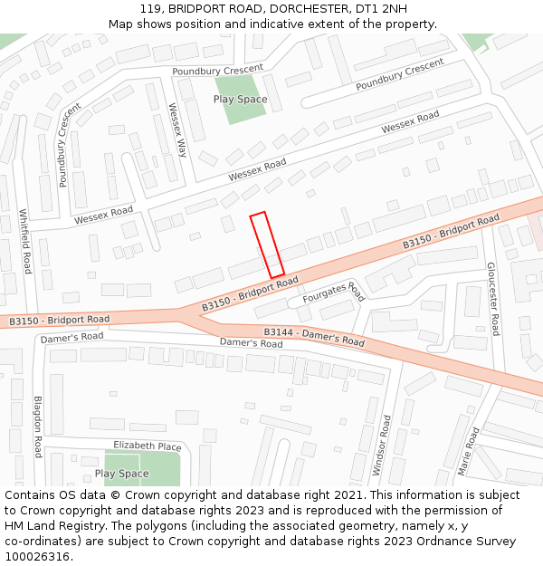 119, BRIDPORT ROAD, DORCHESTER, DT1 2NH: Location map and indicative extent of plot