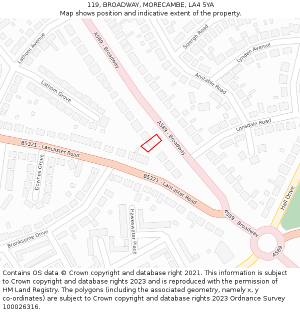 119, BROADWAY, MORECAMBE, LA4 5YA: Location map and indicative extent of plot