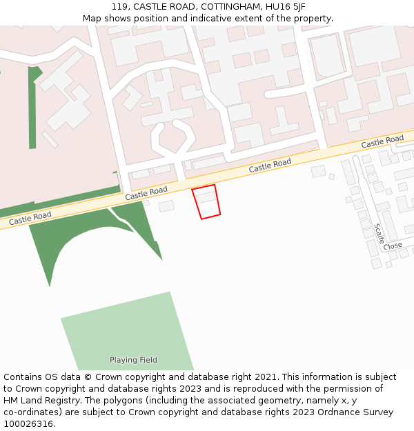 119, CASTLE ROAD, COTTINGHAM, HU16 5JF: Location map and indicative extent of plot