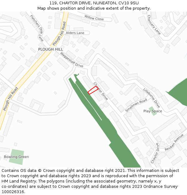 119, CHAYTOR DRIVE, NUNEATON, CV10 9SU: Location map and indicative extent of plot