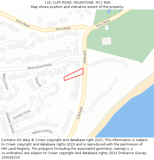 119, CLIFF ROAD, FELIXSTOWE, IP11 9SA: Location map and indicative extent of plot