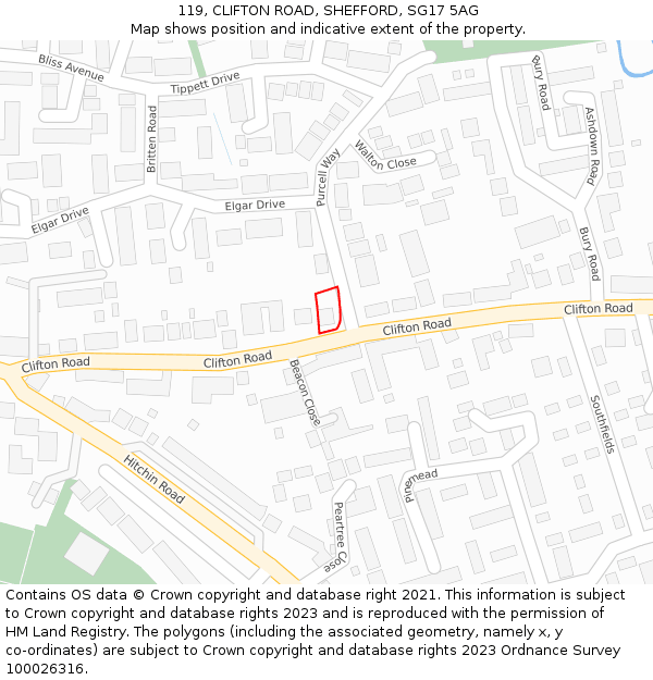 119, CLIFTON ROAD, SHEFFORD, SG17 5AG: Location map and indicative extent of plot