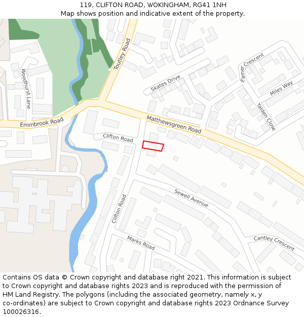 119, CLIFTON ROAD, WOKINGHAM, RG41 1NH: Location map and indicative extent of plot