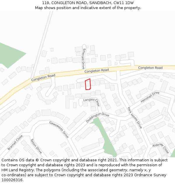 119, CONGLETON ROAD, SANDBACH, CW11 1DW: Location map and indicative extent of plot
