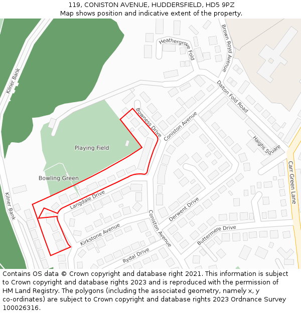 119, CONISTON AVENUE, HUDDERSFIELD, HD5 9PZ: Location map and indicative extent of plot