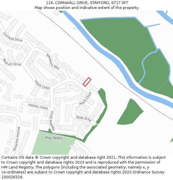 119, CORNWALL DRIVE, STAFFORD, ST17 0FT: Location map and indicative extent of plot