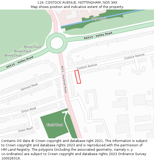 119, COSTOCK AVENUE, NOTTINGHAM, NG5 3AX: Location map and indicative extent of plot