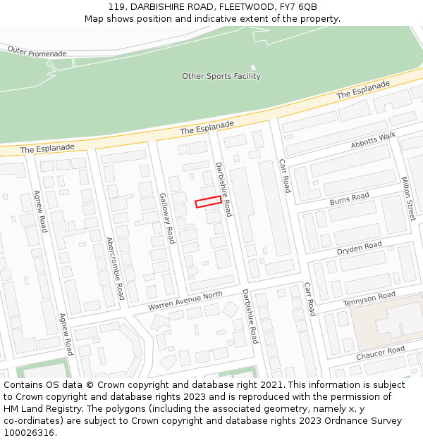 119, DARBISHIRE ROAD, FLEETWOOD, FY7 6QB: Location map and indicative extent of plot
