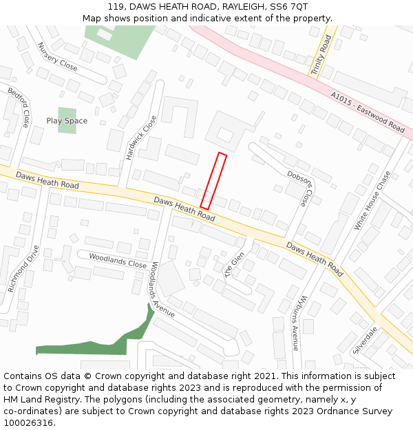 119, DAWS HEATH ROAD, RAYLEIGH, SS6 7QT: Location map and indicative extent of plot