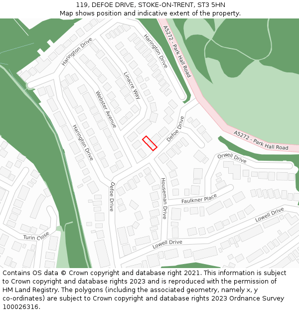 119, DEFOE DRIVE, STOKE-ON-TRENT, ST3 5HN: Location map and indicative extent of plot